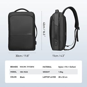 MARK RYDEN Slim Backpack for Men, 15.6 Inch Laptop Backpack, 3 in 1 Waterproof High Tech Backpack with Removable Buckle and USB Charging Port, Business Backpack Ideal for Working, Commuting, Daily