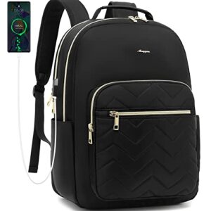 amygem laptop backpack travel backpack for women, water resistant school book bag computer back pack with usb charging port for teacher nurse, fits for 15.6 inch laptop, black