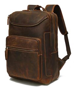 lannsyne vintage genuine leather 16″ laptop backpack for men hiking travel bag camping rucksack
