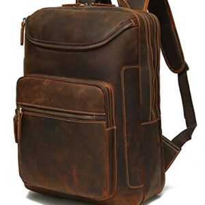 Lannsyne Vintage Genuine Leather 16" Laptop Backpack For Men Hiking Travel Bag Camping Rucksack