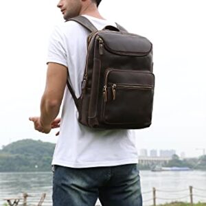 Lannsyne Vintage Genuine Leather 16" Laptop Backpack For Men Hiking Travel Bag Camping Rucksack