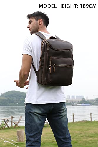 Lannsyne Vintage Genuine Leather 16" Laptop Backpack For Men Hiking Travel Bag Camping Rucksack