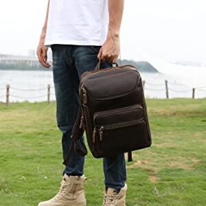 Lannsyne Vintage Genuine Leather 16" Laptop Backpack For Men Hiking Travel Bag Camping Rucksack