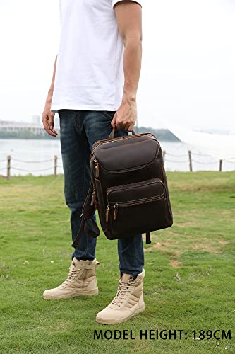 Lannsyne Vintage Genuine Leather 16" Laptop Backpack For Men Hiking Travel Bag Camping Rucksack