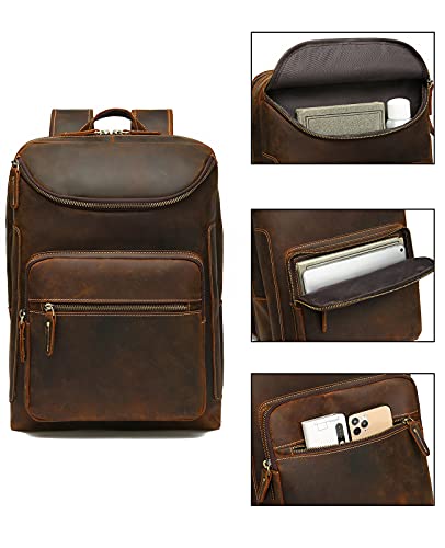 Lannsyne Vintage Genuine Leather 16" Laptop Backpack For Men Hiking Travel Bag Camping Rucksack