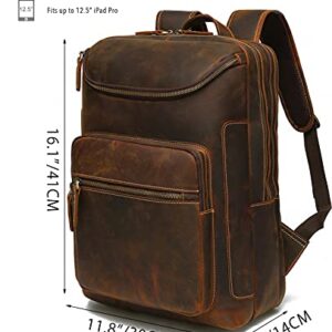 Lannsyne Vintage Genuine Leather 16" Laptop Backpack For Men Hiking Travel Bag Camping Rucksack