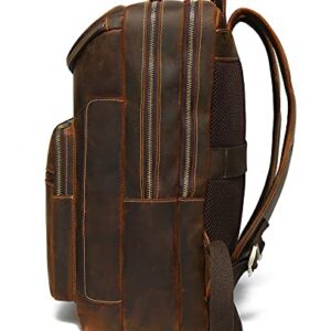 Lannsyne Vintage Genuine Leather 16" Laptop Backpack For Men Hiking Travel Bag Camping Rucksack