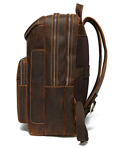 Lannsyne Vintage Genuine Leather 16" Laptop Backpack For Men Hiking Travel Bag Camping Rucksack