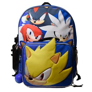 AI ACCESSORY INNOVATIONS Sega Sonic the Hedgehog 4 Piece Backpack Set, Kids School Travel Bag with Front Zip Pocket , Mesh Side Pockets, Insulated Lunch Box, Water Bottle, & Squish Ball Dangle.