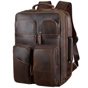 tiding 17.3″ vintage leather laptop backpack for men multi pockets casual school daypack travel rucksack