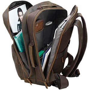 TIDING 17.3" Vintage Leather Laptop Backpack for Men Multi Pockets Casual School Daypack Travel Rucksack