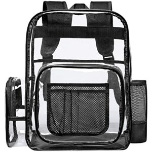 f-color clear backpack, large heavy duty sturdy waterproof pvc transparent clear bag for men, women, boys, girls, stadium, school, travel, black