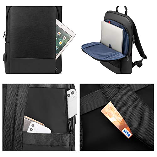 LOVEVOOK Slim Laptop Backpack for Men, Lightweight Leather Business Laptop Bag for Women Unisex Bookbag, Computer Bag Purse for Commuting College, 15.6 Inch, Black