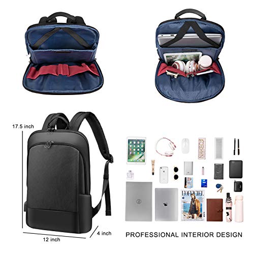 LOVEVOOK Slim Laptop Backpack for Men, Lightweight Leather Business Laptop Bag for Women Unisex Bookbag, Computer Bag Purse for Commuting College, 15.6 Inch, Black