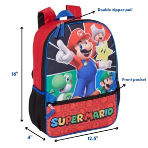 RALME Super Mario Backpack with Lunch Box Set for Boys & Girls, 16 inch, Value Bundle