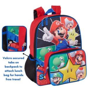 RALME Super Mario Backpack with Lunch Box Set for Boys & Girls, 16 inch, Value Bundle