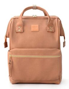 kah&kee leather backpack diaper bag with laptop compartment travel school for women man (tan pink, large)