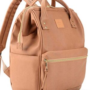 Kah&Kee Leather Backpack Diaper Bag with Laptop Compartment Travel School for Women Man (Tan Pink, Large)