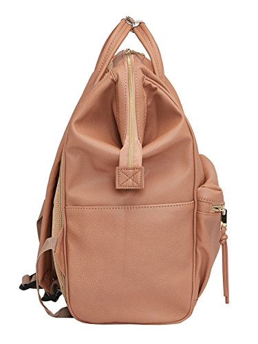 Kah&Kee Leather Backpack Diaper Bag with Laptop Compartment Travel School for Women Man (Tan Pink, Large)