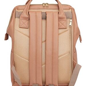 Kah&Kee Leather Backpack Diaper Bag with Laptop Compartment Travel School for Women Man (Tan Pink, Large)