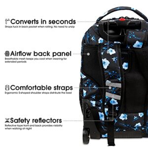 J World New York Sundance Rolling Backpack Girl Boy Roller Bookbag, Night Bloom, 20 X 13 X 9 (H X W X D)