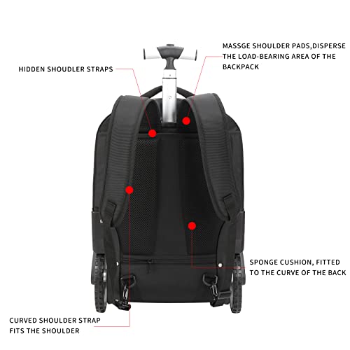 PINKSHE'S AOKING 18/20 Inch Large Wheeled Water Resistant Travel School Business Rolling Wheeled Backpack with Laptop (20inch, Black)