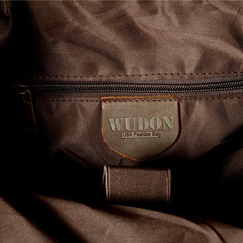 WUDON Leather Backpack for Men, Waxed Canvas Shoulder Rucksack for Travel School (Coffee-Oversize, Oversize)