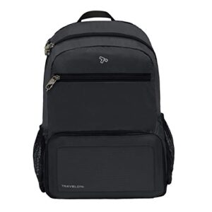 travelon anti-theft packable backpack, black, open 10.5 x 17 x 6 packed 10.5 x 6 x 1