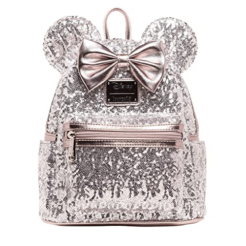 Loungefly Disney Minnie Mouse Silver and Pink Sequin Mini Backpack WDBK0645