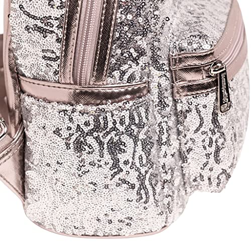 Loungefly Disney Minnie Mouse Silver and Pink Sequin Mini Backpack WDBK0645