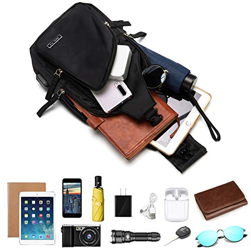 Men Sling Backpack Nylon Water Resistant Shoulder Chest Crossbody Sling Bag with USB Charging Port Black