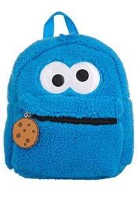 sesame street toddler cookie monster backpack, back to school bookbag for toddler, plush zippered bag