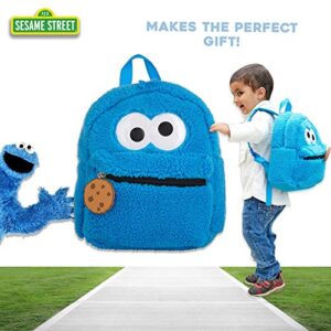 Sesame Street Toddler Cookie Monster Backpack, Back to School Bookbag for Toddler, Plush Zippered Bag