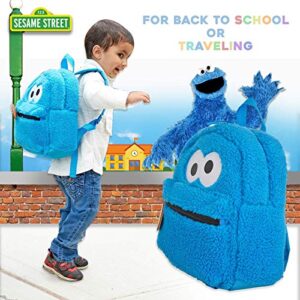 Sesame Street Toddler Cookie Monster Backpack, Back to School Bookbag for Toddler, Plush Zippered Bag