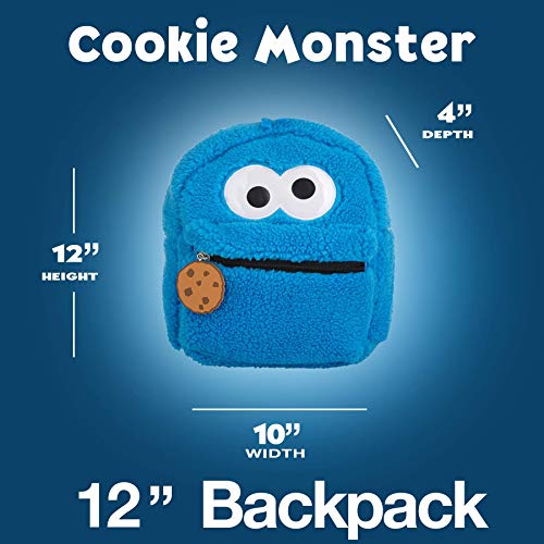 Sesame Street Toddler Cookie Monster Backpack, Back to School Bookbag for Toddler, Plush Zippered Bag