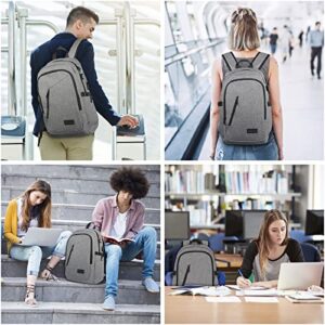 Mancro Laptop Backpack for Travel, 15.6 in Anti-Theft Business College School Bookbag for Men Women with USB Charging Port & Lock, Gifts for Teenage, Water Resistant Travel Computer Bag Daypack, Grey