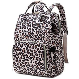 leopard women laptop backpack, xunteny college school backpack bookbag 15.6 inch computer backpacks for work business travel