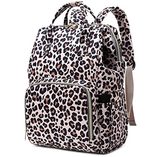 Leopard Women Laptop Backpack, Xunteny College School Backpack Bookbag 15.6 Inch Computer Backpacks for Work Business Travel
