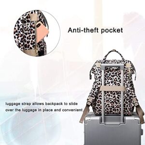 Leopard Women Laptop Backpack, Xunteny College School Backpack Bookbag 15.6 Inch Computer Backpacks for Work Business Travel