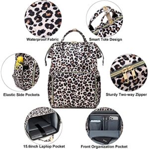 Leopard Women Laptop Backpack, Xunteny College School Backpack Bookbag 15.6 Inch Computer Backpacks for Work Business Travel