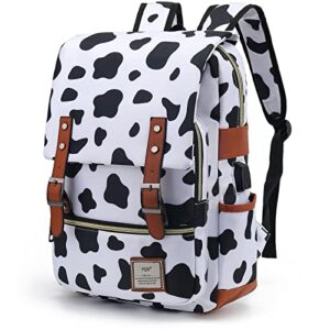 ygr vintage laptop backpack, slim college school laptop backpacks with usb charging port, water resistant book bag gifts for women/girls/travel/office, fits 15.6 inch notebook, cow pattern
