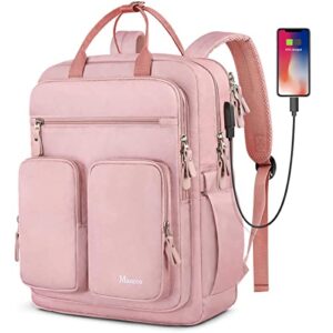 mancro travel backpack for women, 15.6 inch travel laptop backpack with usb charging port, large school backpacks for girls, college gifts laptop bookbag teacher backpacks, pink