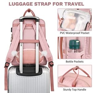 Mancro Travel Backpack for Women, 15.6 Inch Travel Laptop Backpack with USB Charging Port, Large School Backpacks for Girls, College Gifts Laptop Bookbag Teacher Backpacks, Pink