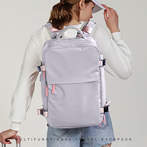 Large Travel Backpack Women, Carry On Backpack,Hiking Backpack Waterproof Outdoor Sports Rucksack Casual Daypack School Bag, Laptop Backpack Flight Approved，Light Purple