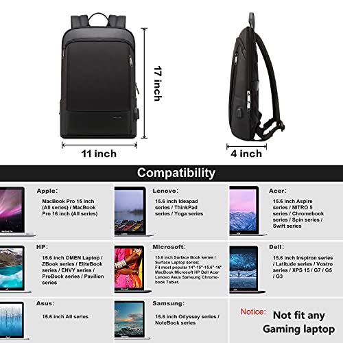 BOPAI Slim Laptop Backpack 15-15.6 inch USB Charging Backpack for Men Water Resistant College Laptop Backpack Office Anti Theft Backpack Smart Computer Backpack Men Black