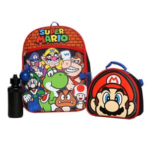 nintendo super mario bros backpack with lunch box set for boys & girls, 16 inch, 4 piece value set