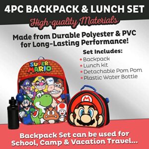 Nintendo Super Mario Bros Backpack with Lunch Box Set for Boys & Girls, 16 inch, 4 Piece Value Set