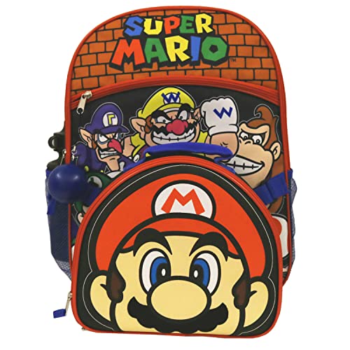 Nintendo Super Mario Bros Backpack with Lunch Box Set for Boys & Girls, 16 inch, 4 Piece Value Set