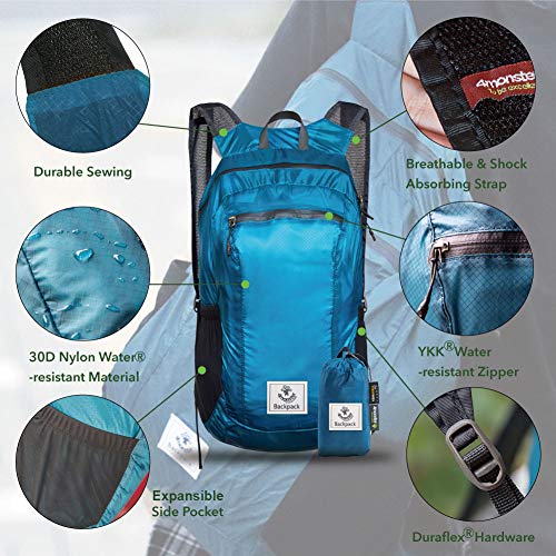 4Monster Hiking Daypack,Water Resistant Lightweight Packable Backpack for Travel Camping Outdoor (Blue, 24L)
