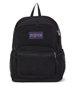 jansport eco mesh backpack for school, black, 17” x 12.5” x 6” – semi-transparent bookbag for middle school girls, boys, adults with laptop sleeve, padded back panel – large student backpack